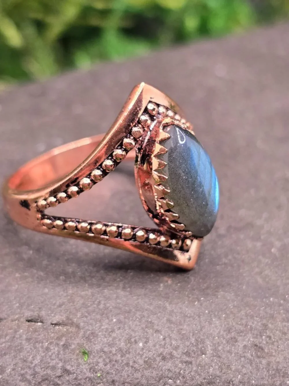 Labradorite Copper Marquise Ring Size 8.5 Blue Flash Gemstone Jewelry